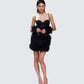 Fara Black Satin Faux Fur Set