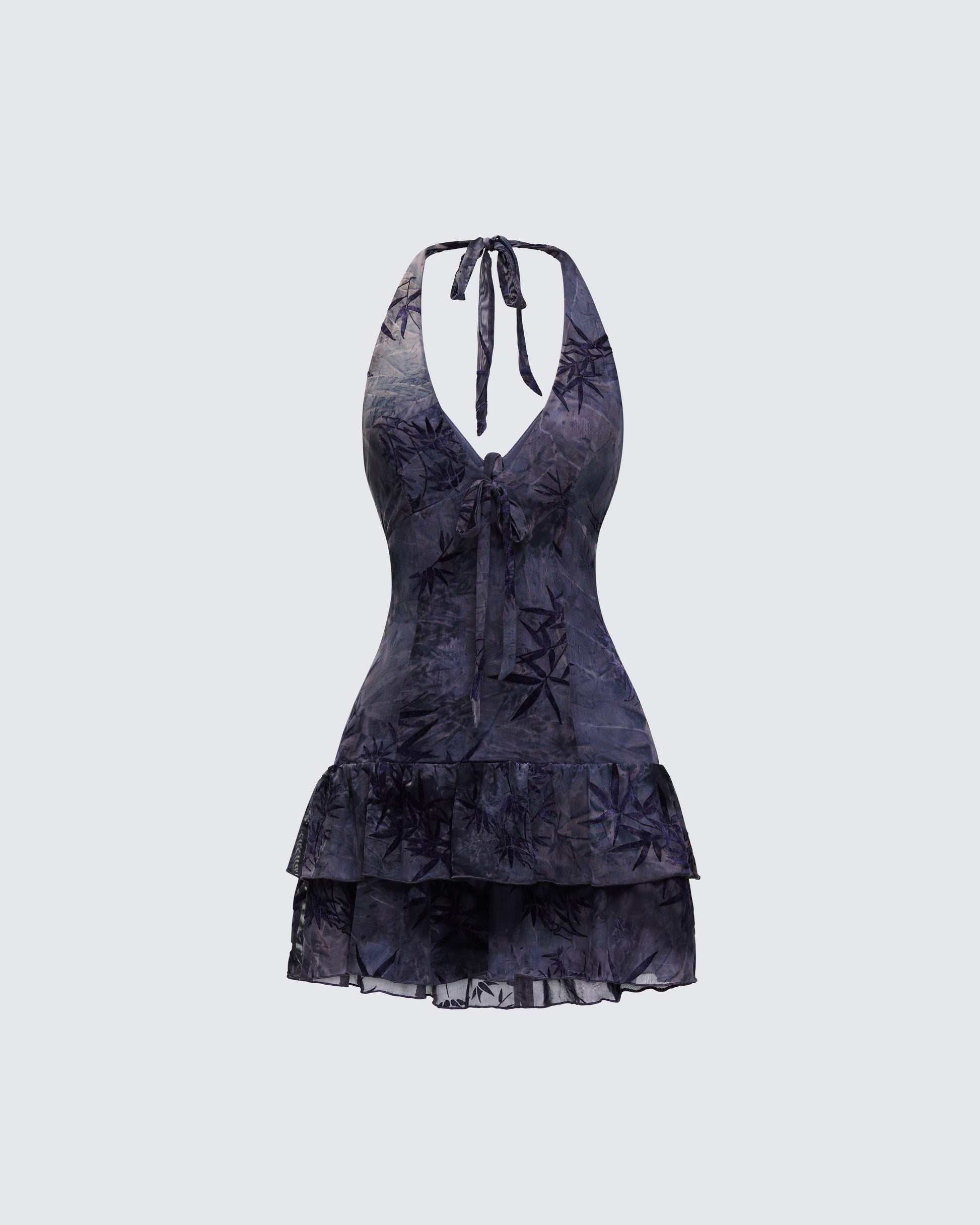 Amaline Grey Halter Tiered Mini Dress product front