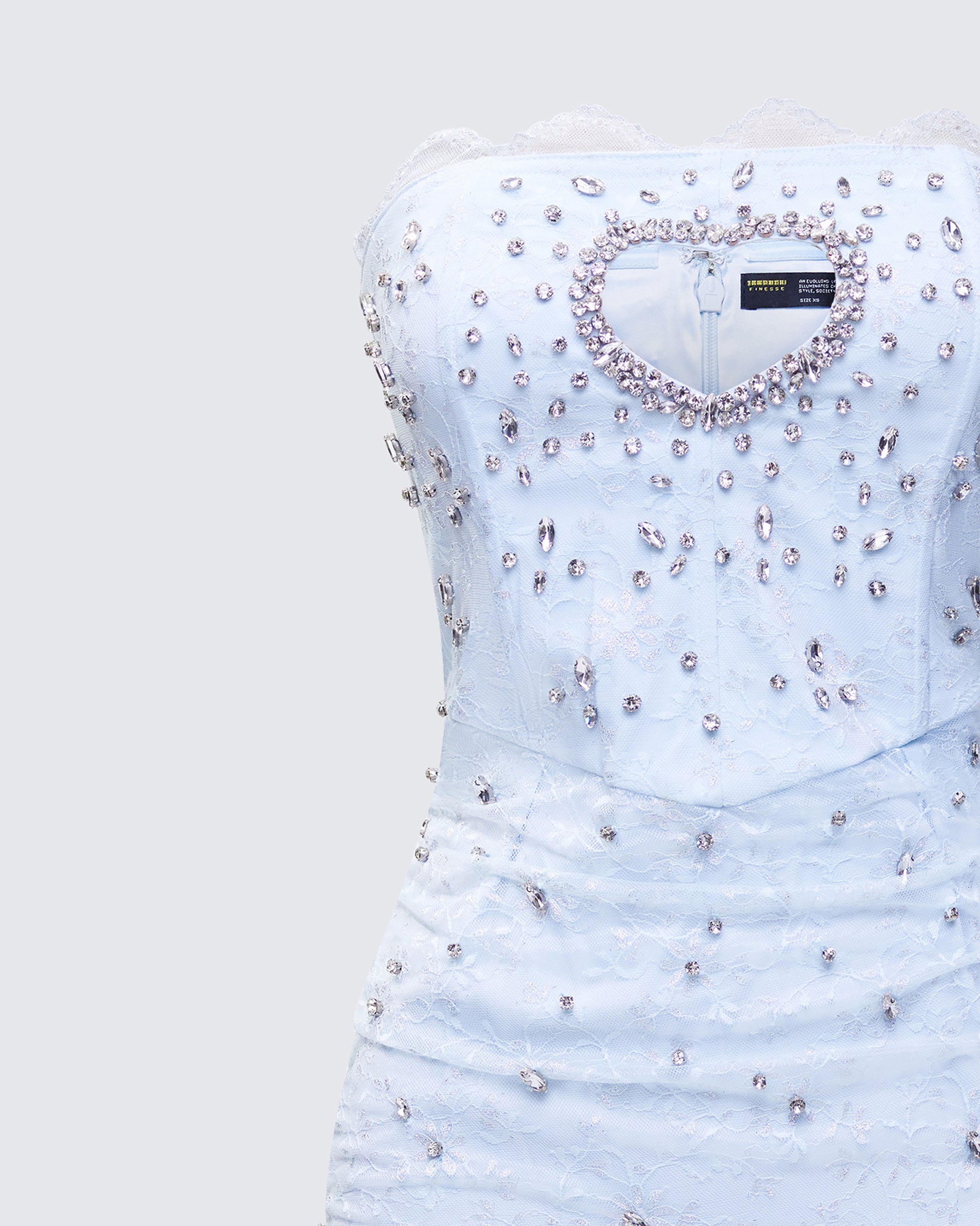 Blue Rhinestone Mini Dress - Beaded Mesh Party Dress FINESSE Blue Rhinestone Mini Dress - Beaded Mesh Party Dress FINESSE