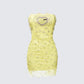 Clover Hand Beaded Rhinestone Yellow Mini Dress product front