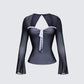 Damaris Black Long Sleeve Bow Trim Top product front