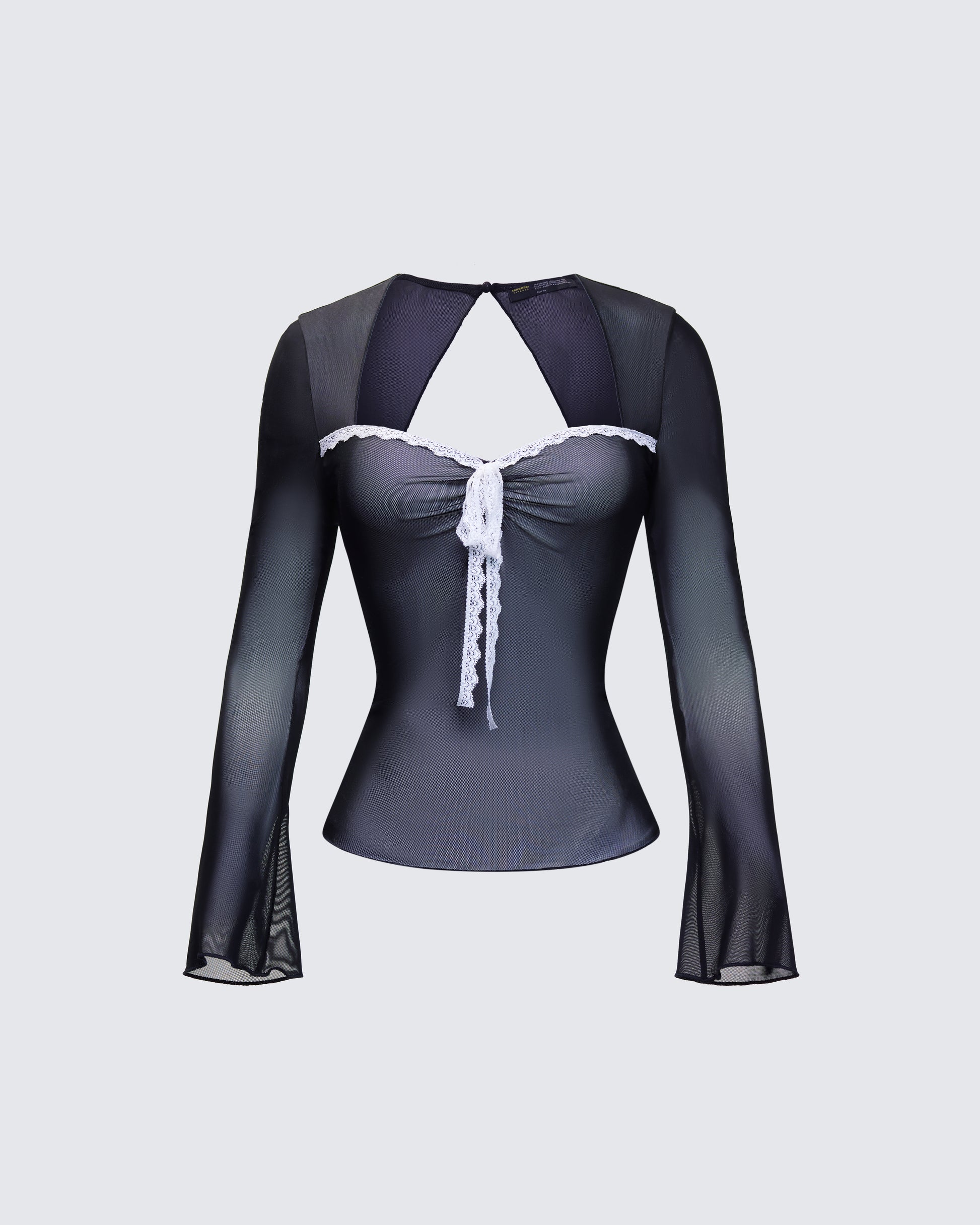Damaris Black Long Sleeve Bow Trim Top product front