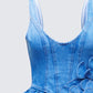Emelina Blue Denim Flower Frill Mini Dress