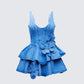 Emelina Blue Denim Flower Frill Mini Dress product front