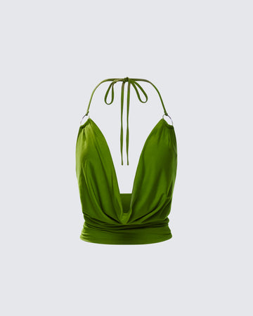 Didi Green Cowl Neck Halter Top