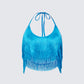Laleh Teal Fringe Top