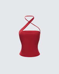 Idalia Red Asymmetrical Halter Top