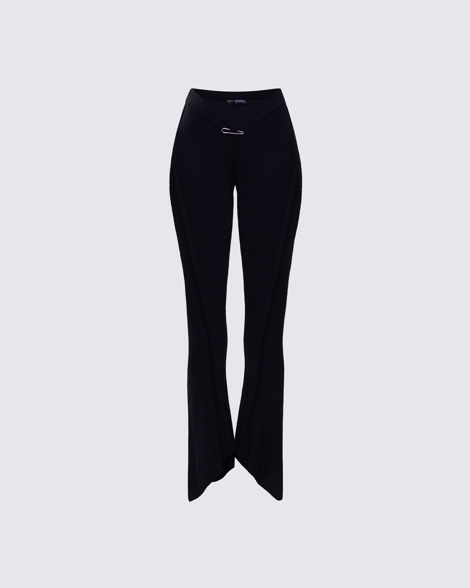 Black Ribbed Flare Pants - High Waist V-Detail FINESSE Black Ribbed Flare Pants - High Waist V-Detail FINESSE