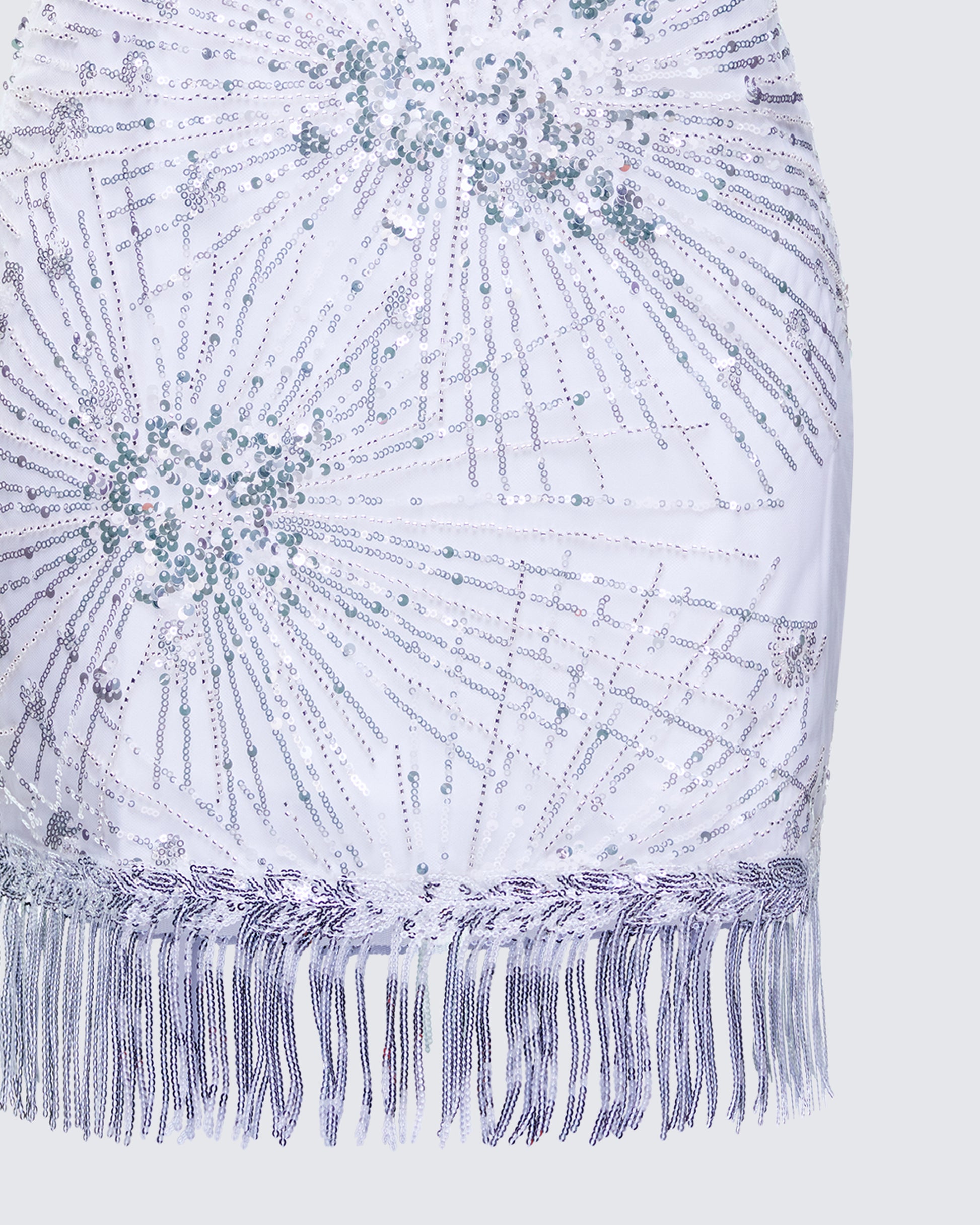 White Sequin Mini Dress - Strapless Fringe Party FINESSE White Sequin Mini Dress - Strapless Fringe Party FINESSE