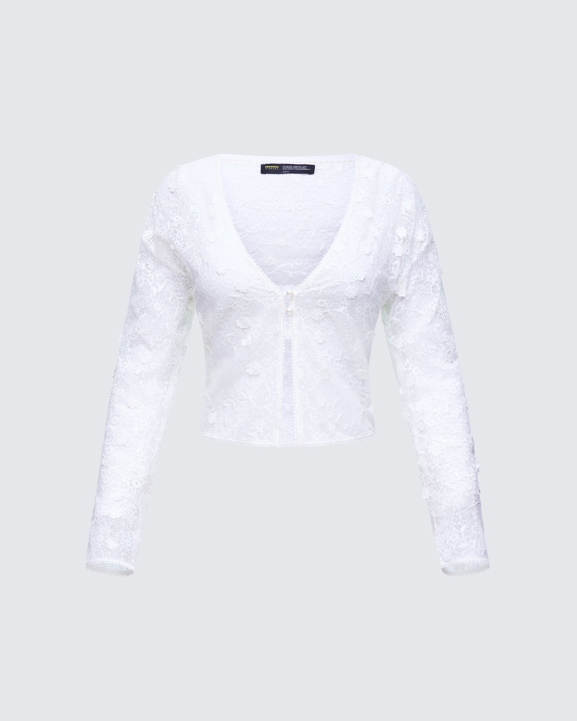 Keturah White Embroidered Lace Cardigan product front
