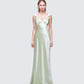 Halston Green Satin Maxi Dress model front