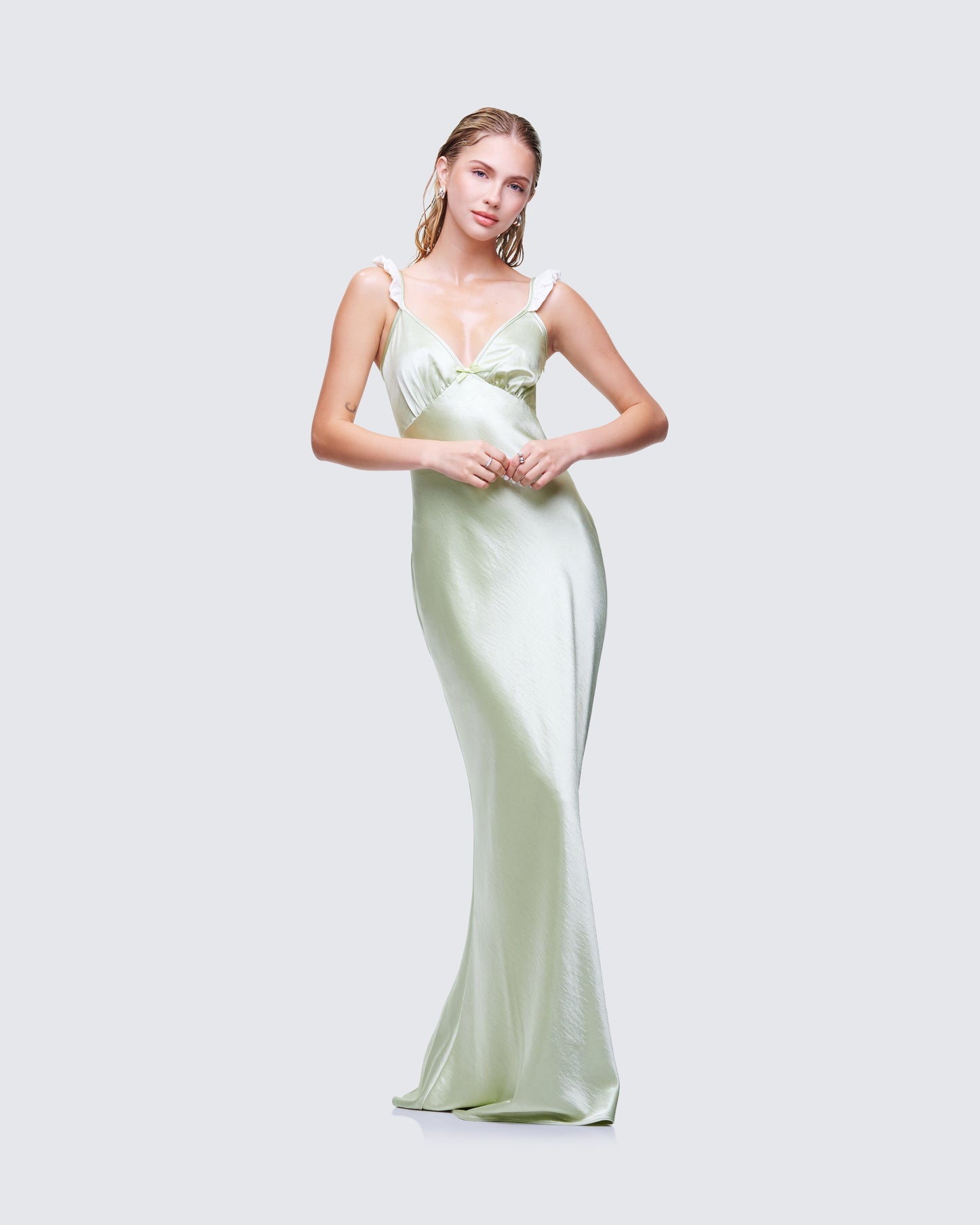 Halston Green Satin Maxi Dress