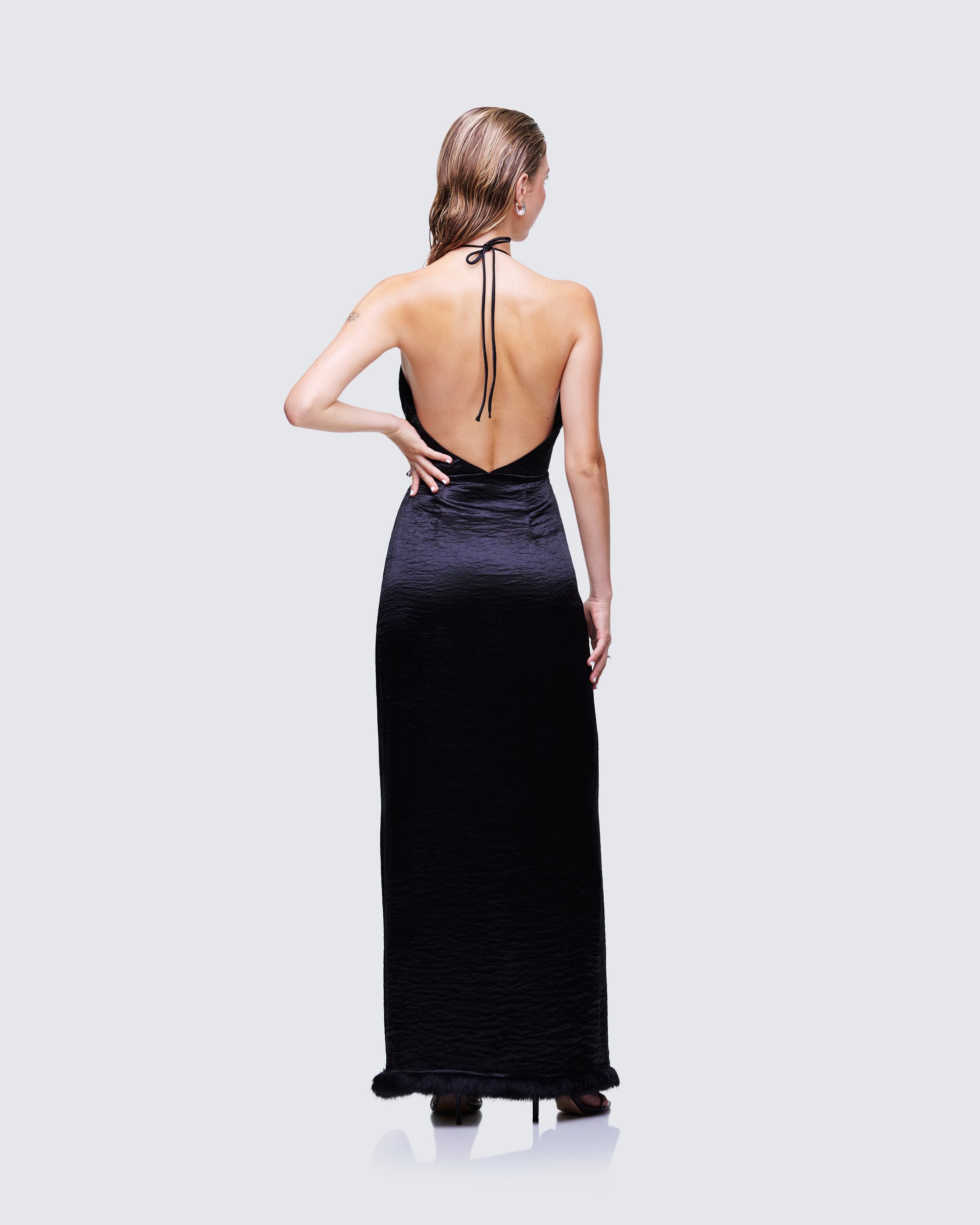 Black Halter Maxi Dress - Satin Wrap Formal FINESSE Black Halter Maxi Dress - Satin Wrap Formal FINESSE
