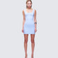 Jovie Blue Embellished Slogan Mini Dress model front