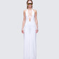 Saoirse White Plunge Neck Jumpsuit model front