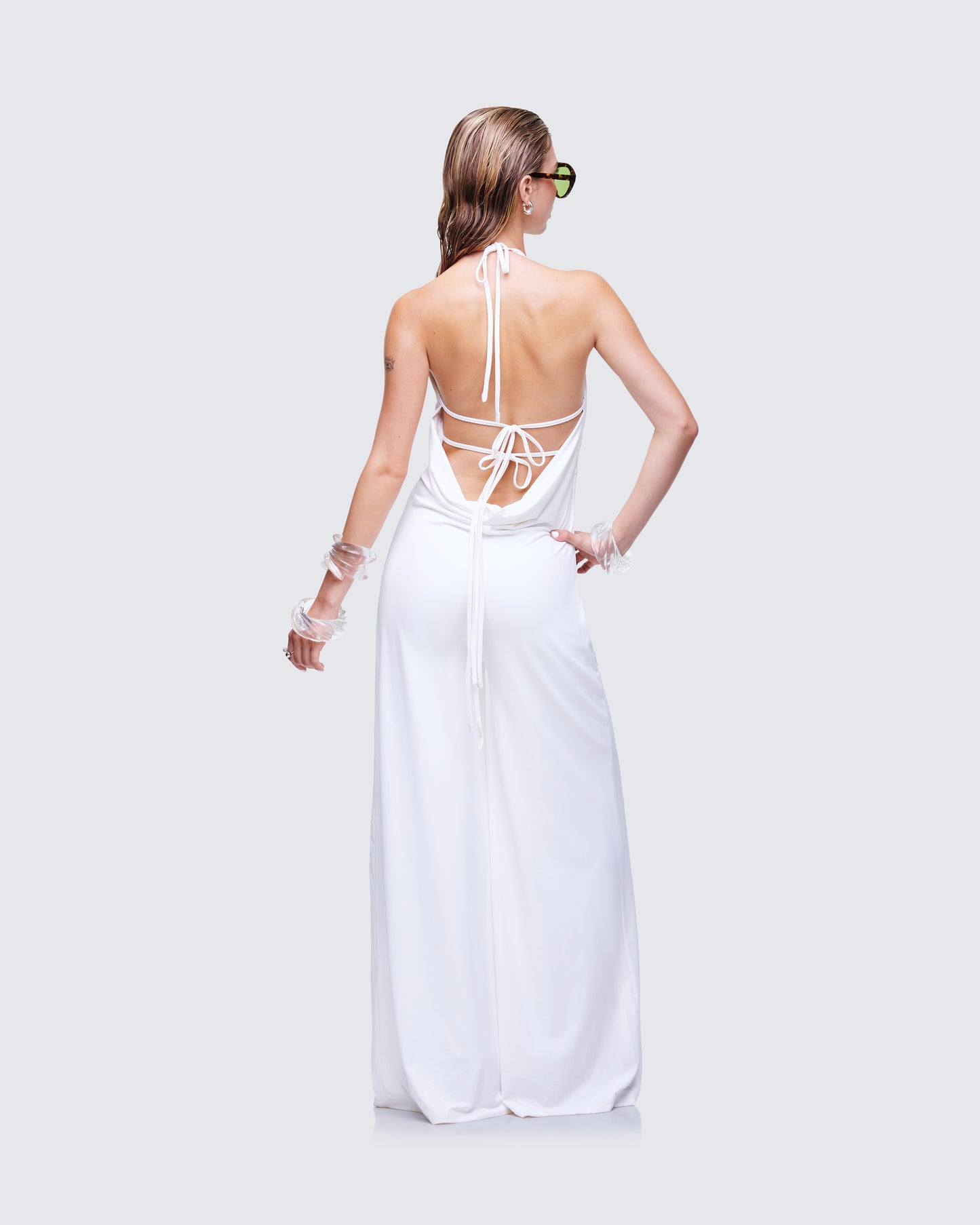 Saoirse White Plunge Neck Jumpsuit