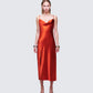 El Orange Satin Midi Dress