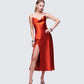 El Orange Satin Midi Dress