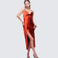 El Orange Satin Midi Dress