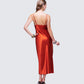 El Orange Satin Midi Dress