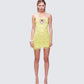 Clover Hand Beaded Rhinestone Yellow Mini Dress model front