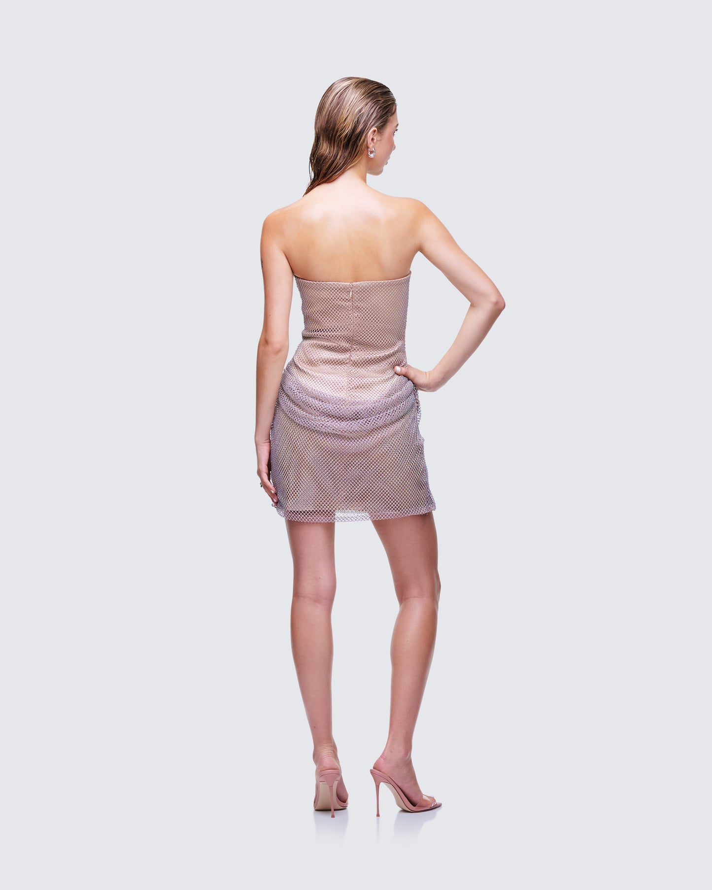 Fortuna Silver Hotfix Strapless Mini Dress
