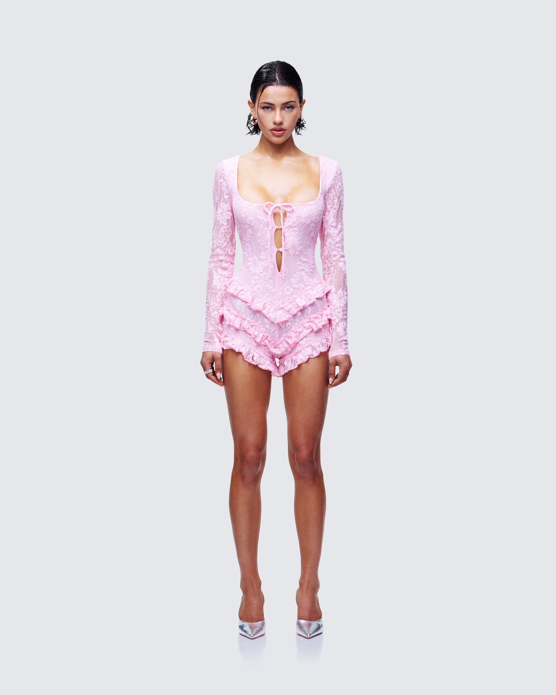 Oceane Pink Ruffle Edge Romper