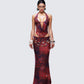 Neeve Brown Mesh Bead Trim Maxi Dress model front