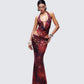 Neeve Brown Mesh Bead Trim Maxi Dress