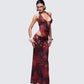 Neeve Brown Mesh Bead Trim Maxi Dress