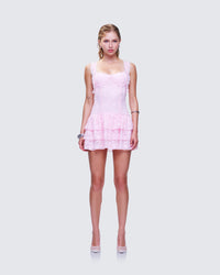 Jayella Pink Lace Mini Dress