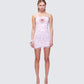 Clover Hand Beaded Rhinestone Pink Mini Dress model front