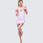 Clover Hand Beaded Rhinestone Pink Mini Dress