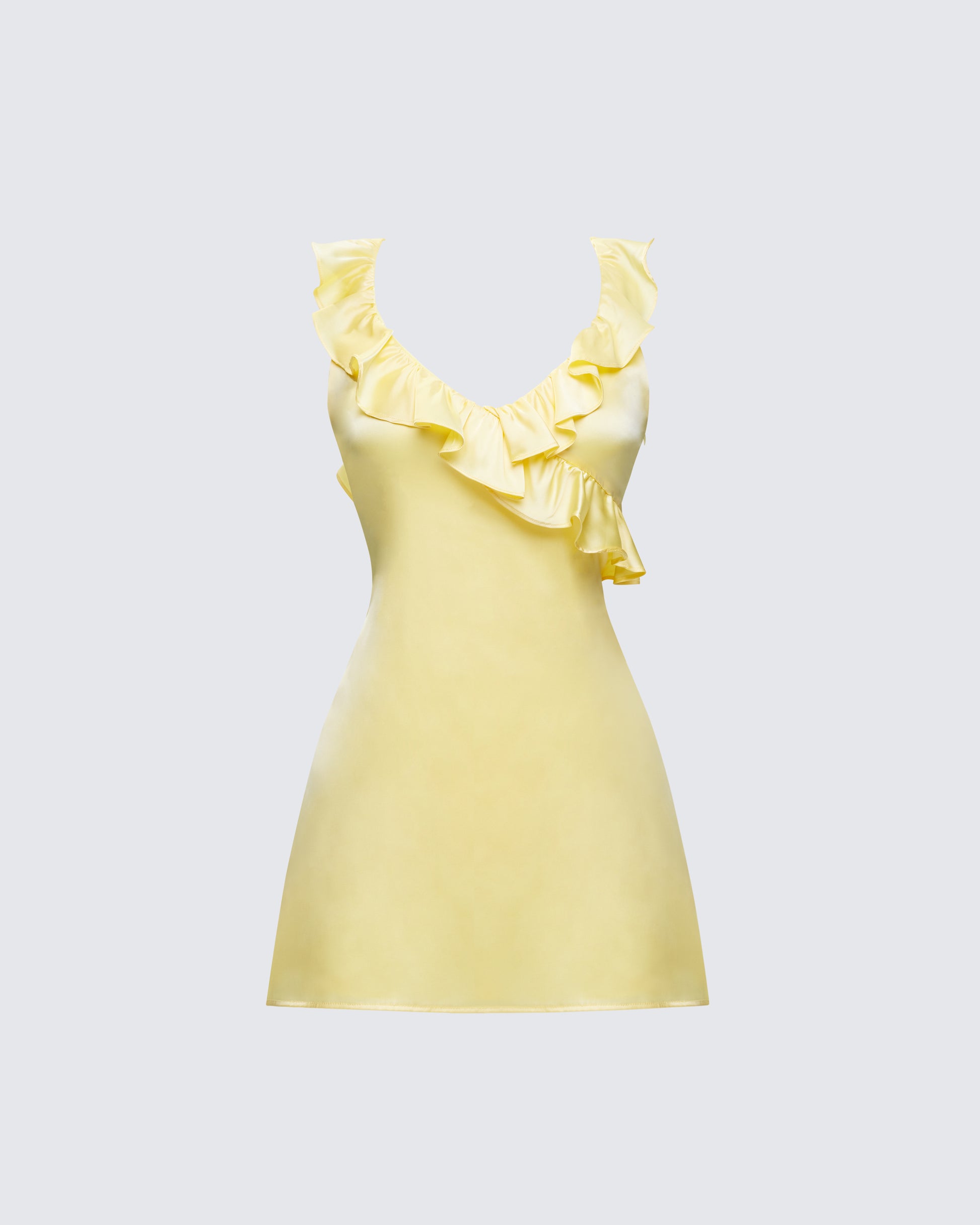 Yellow Mini Dress - Ruffled Asymmetric Summer Slip FINESSE Yellow Mini Dress - Ruffled Asymmetric Summer Slip FINESSE