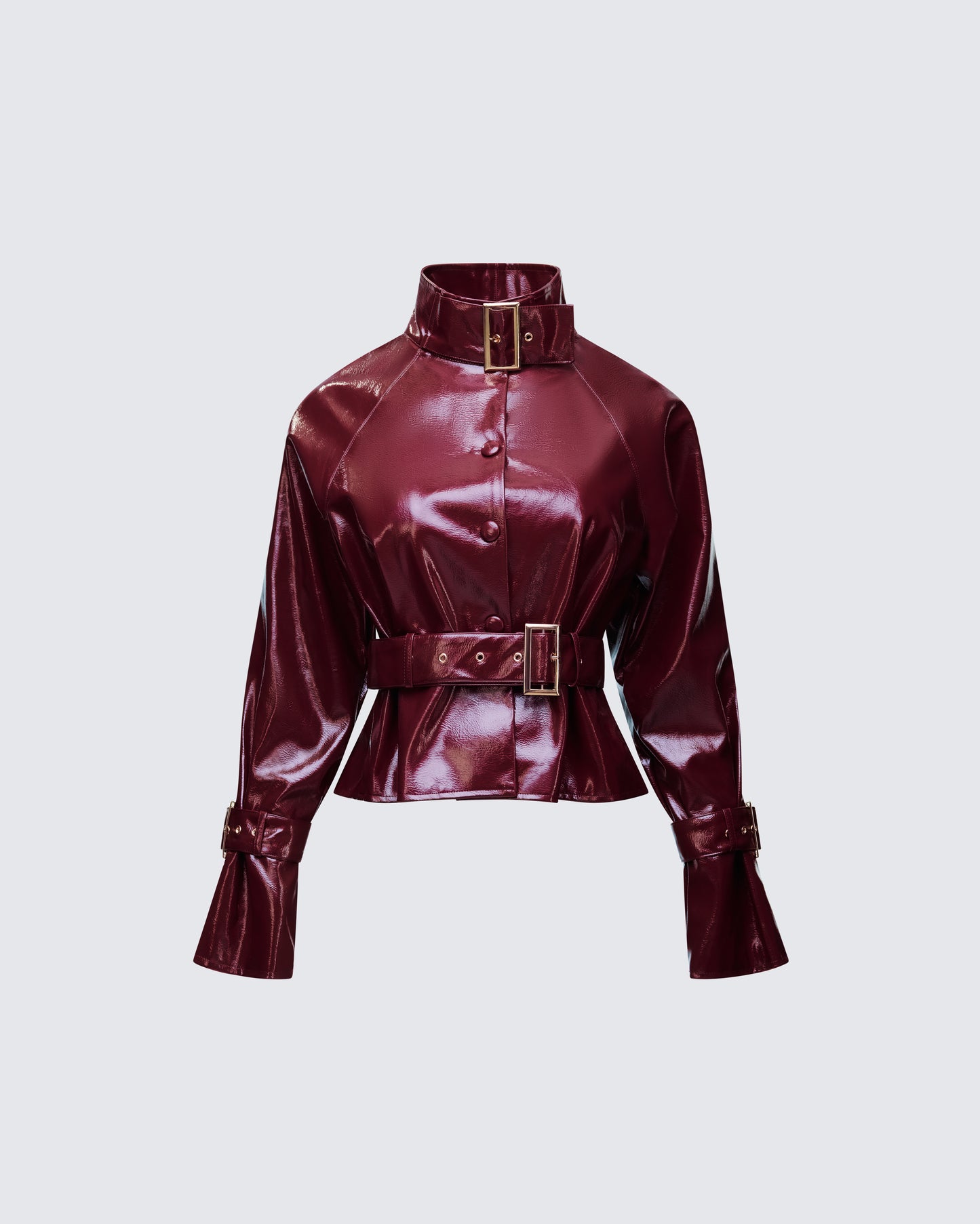 Matilde Plum Vegan Leather Buckle Detail Jacket product front