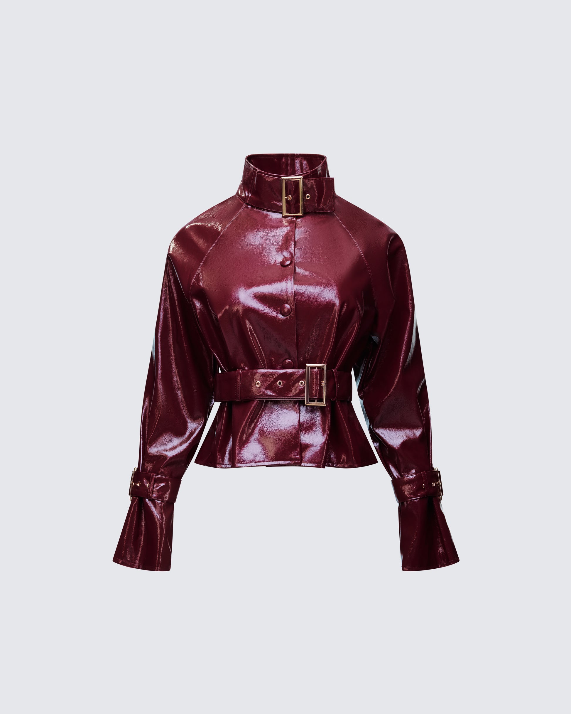 Matilde Plum Vegan Leather Buckle Detail Jacket product front