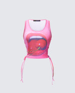 Nixie Pink Lace Up Graphic Tank product front