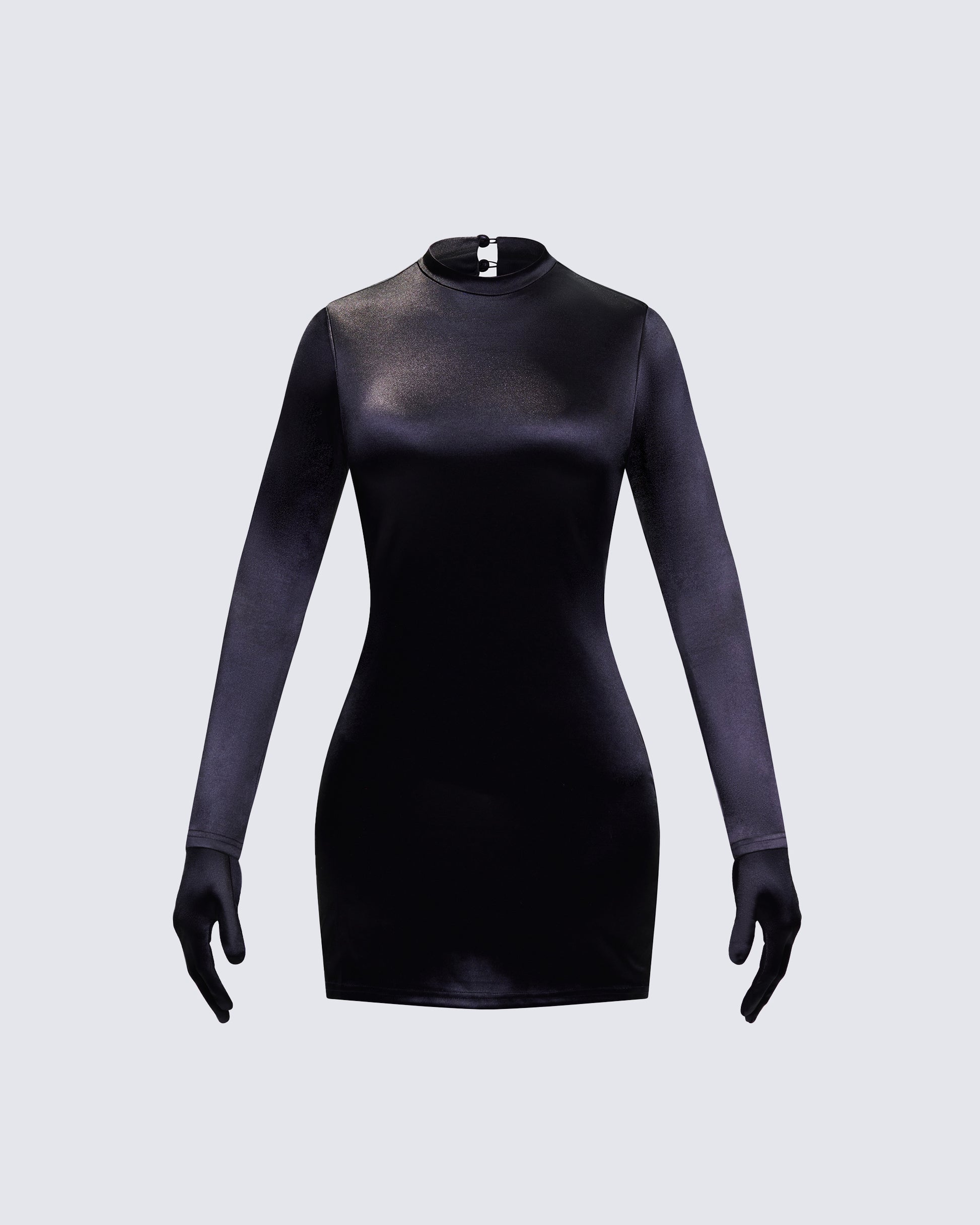 Black Mini Dress with Gloves - Long Sleeve Bodycon FINESSE Black Mini Dress with Gloves - Long Sleeve Bodycon FINESSE