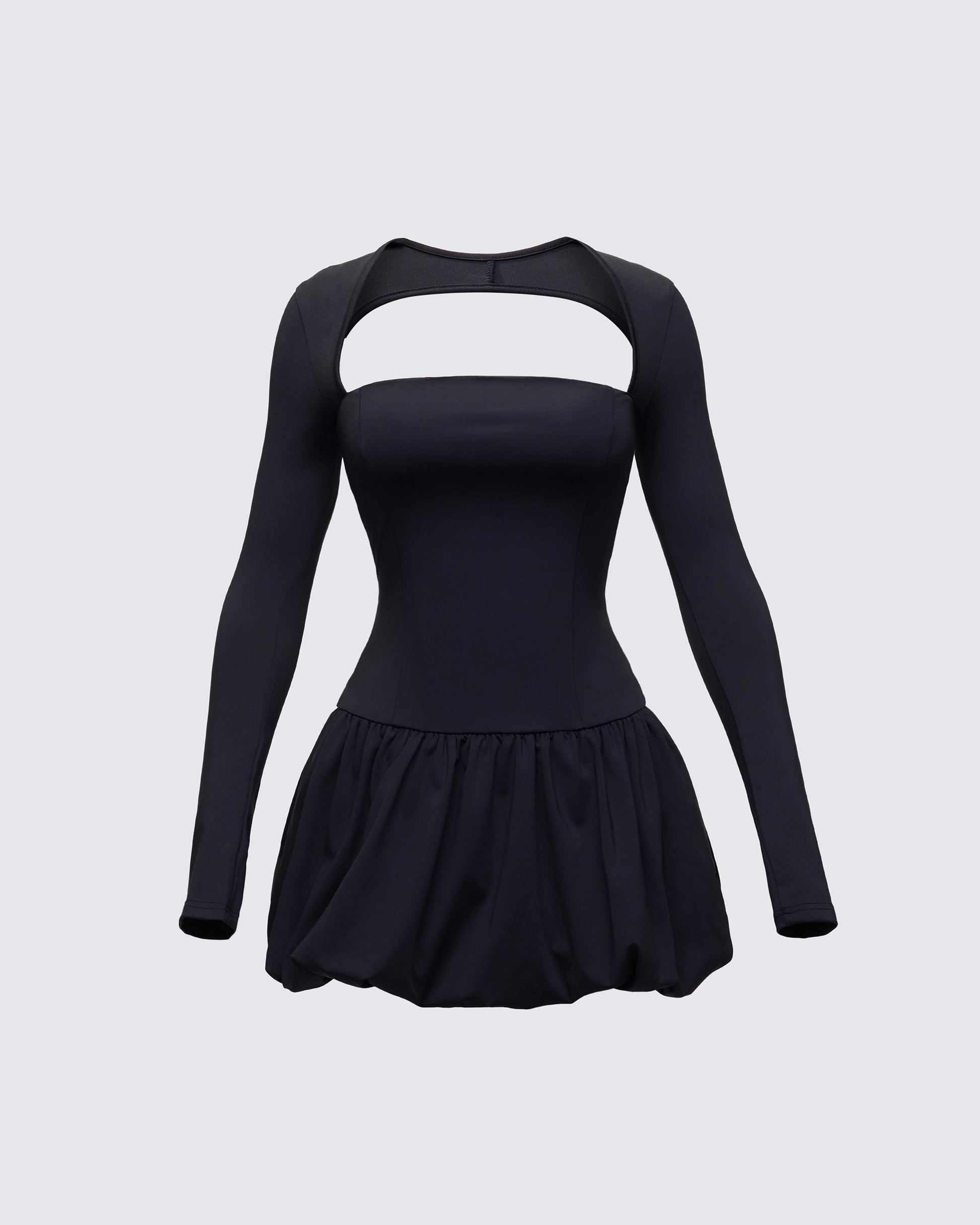 Black Mini Dress - Cutout Bubble Hem Long Sleeve XS Black Mini Dress - Cutout Bubble Hem Long Sleeve XS