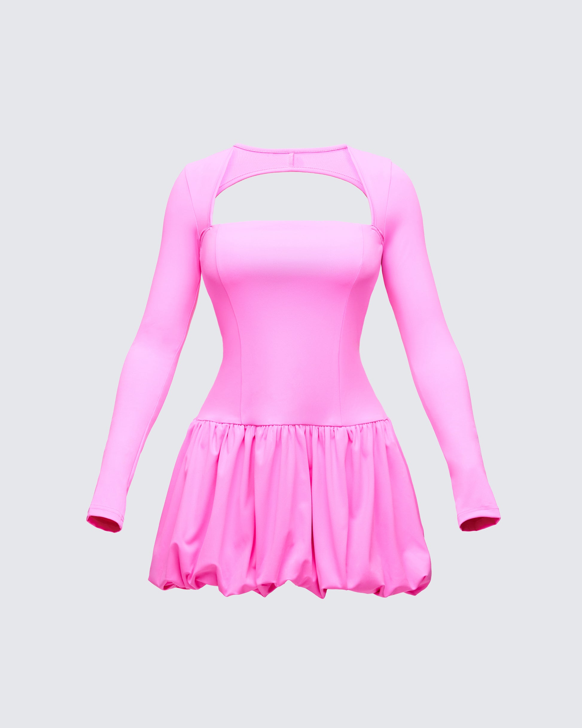 Pink Mini Dress - Cutout Bubble Hem Long Sleeve FINESSE Pink Mini Dress - Cutout Bubble Hem Long Sleeve FINESSE