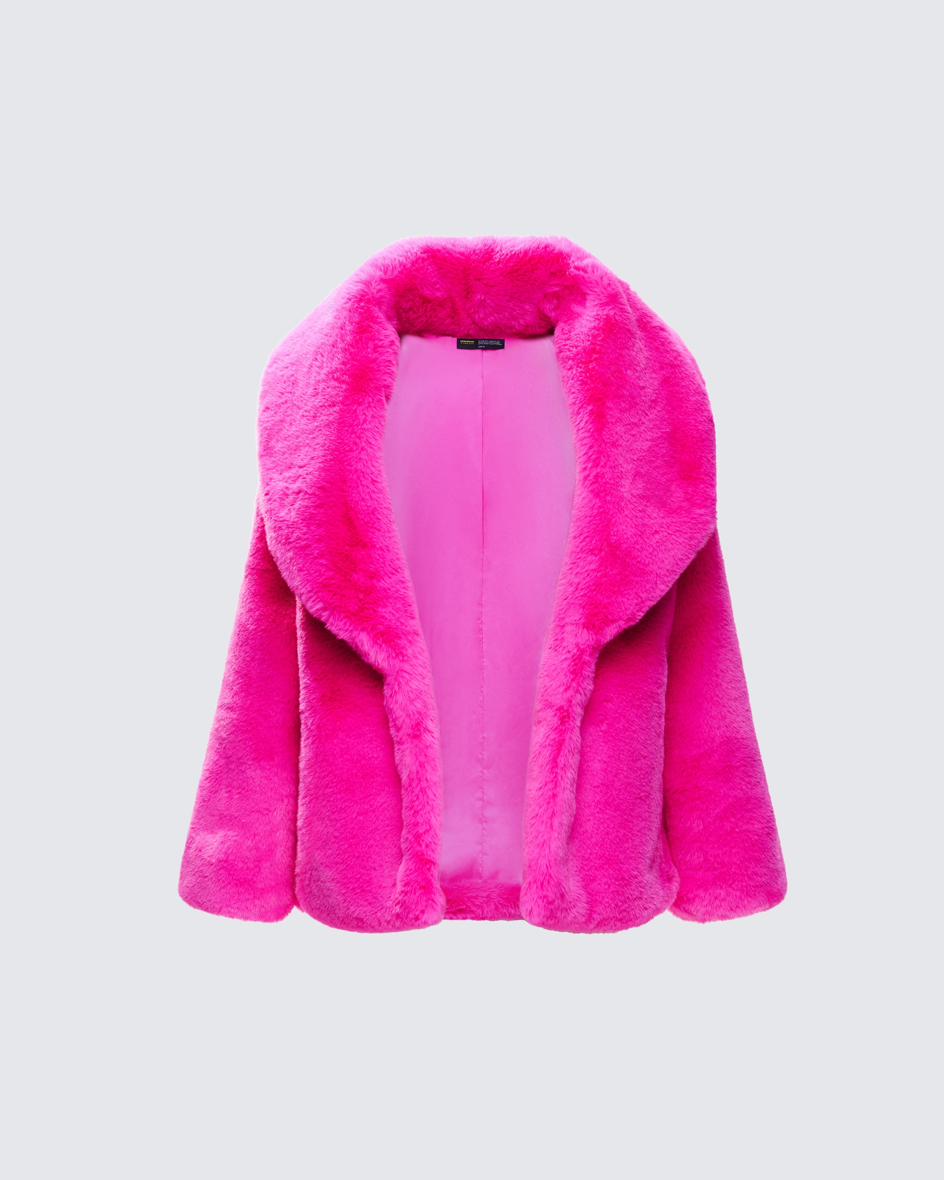 Hot Pink Faux Fur Jacket - Oversized Shawl Collar FINESSE Hot Pink Faux Fur Jacket - Oversized Shawl Collar FINESSE