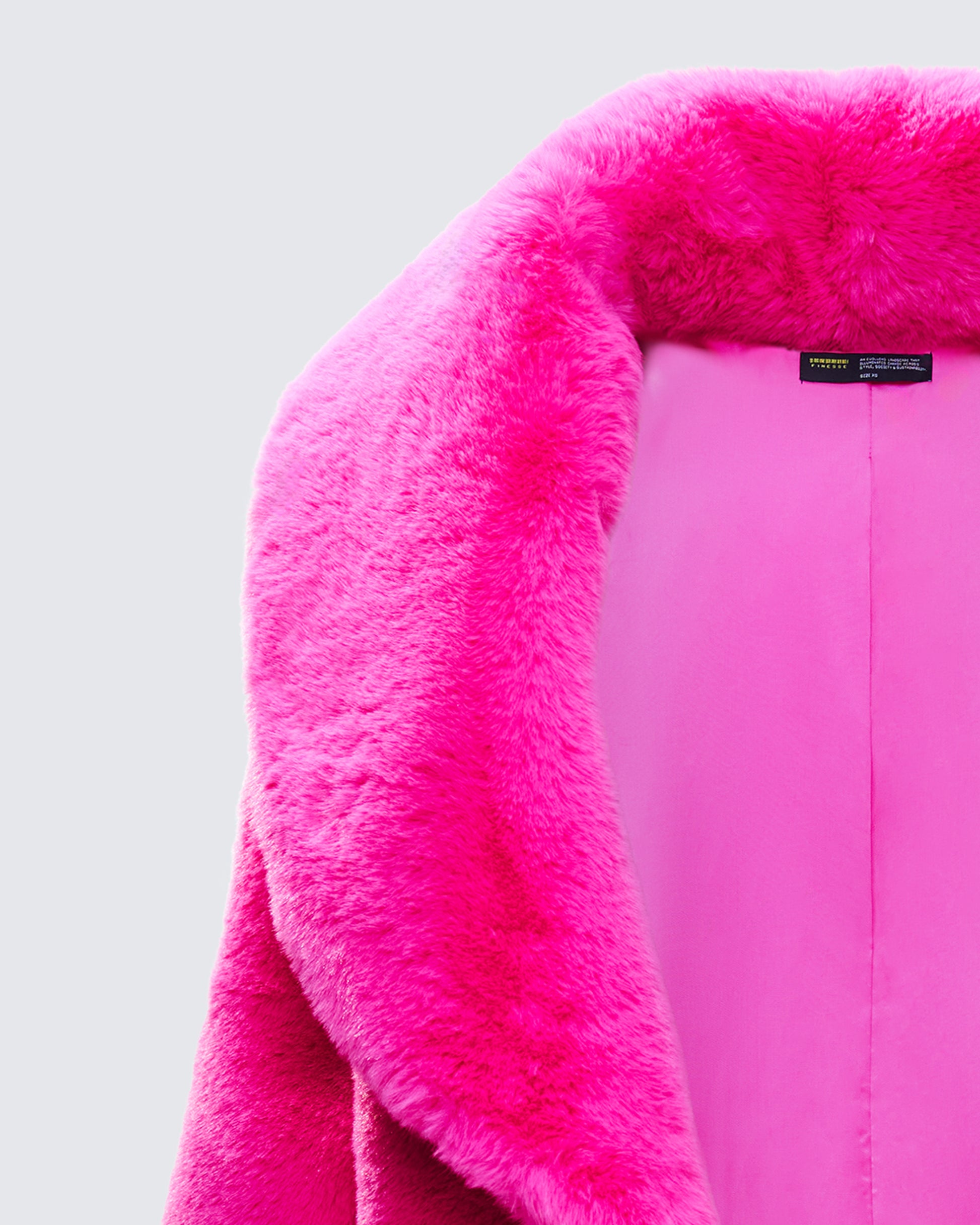 Hot Pink Faux Fur Jacket - Oversized Shawl Collar FINESSE Hot Pink Faux Fur Jacket - Oversized Shawl Collar FINESSE