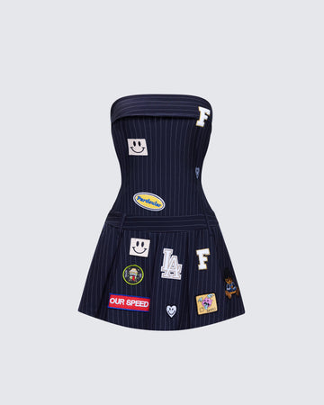 Teagan Navy Pinstripe Mini Dress