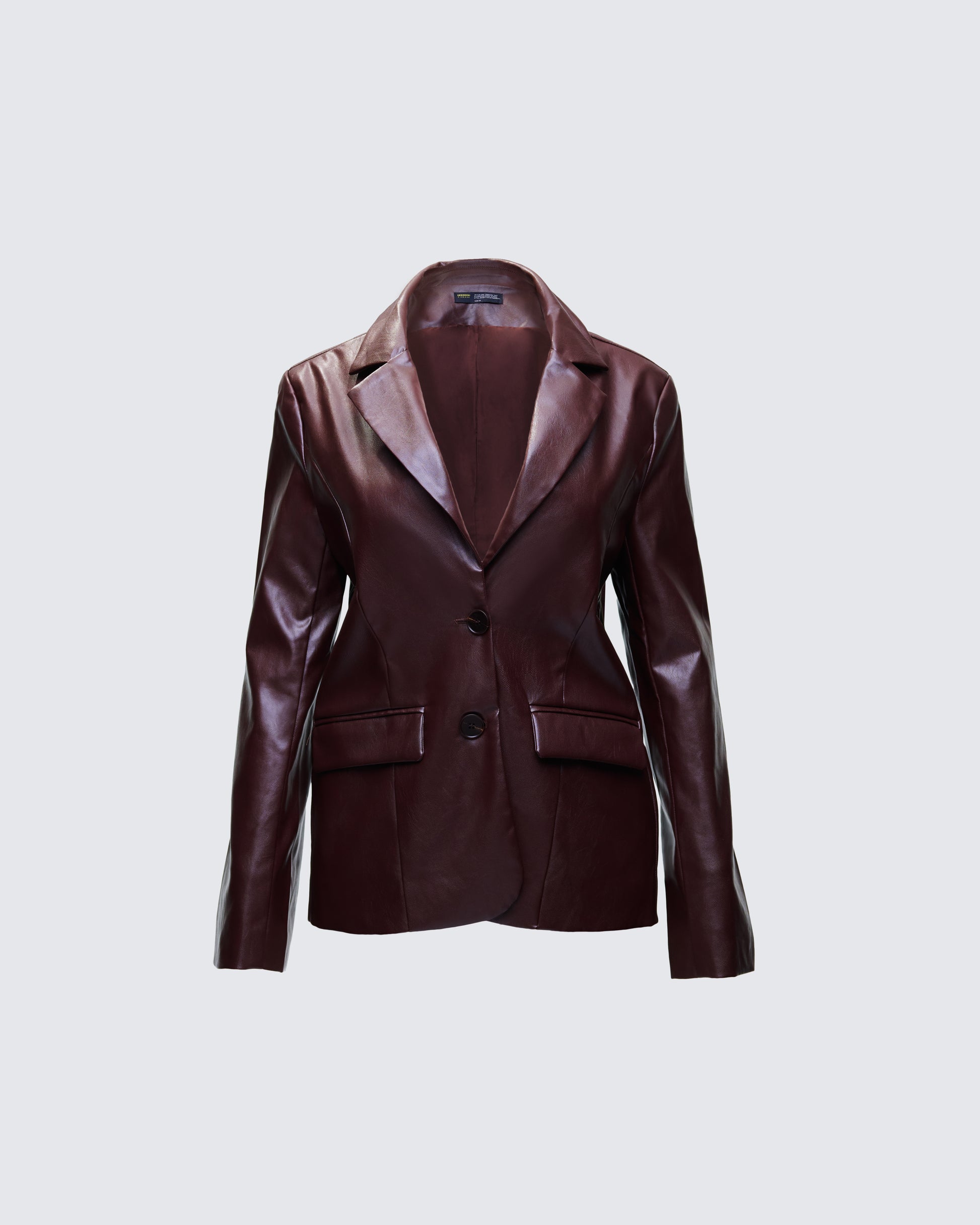 Brown Vegan Leather Blazer - Fitted Business Casual FINESSE Brown Vegan Leather Blazer - Fitted Business Casual FINESSE
