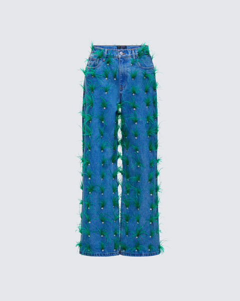 Zia Blue Denim Feather Straight Leg Pant – FINESSE
