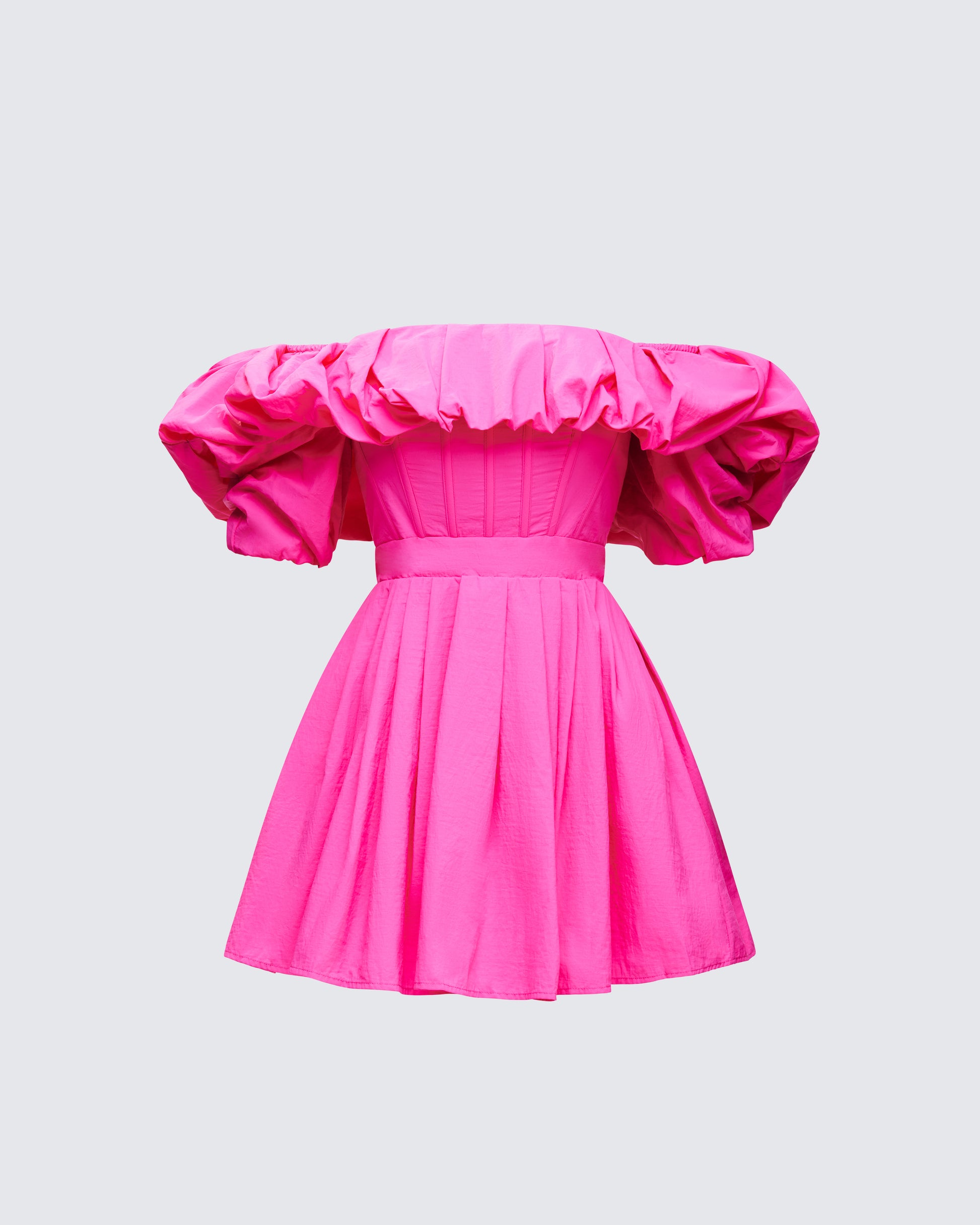 Rose Pink Off Shoulder Mini Dress - Corset Bodice Ruffle FINESSE Rose Pink Off Shoulder Mini Dress - Corset Bodice Ruffle FINESSE
