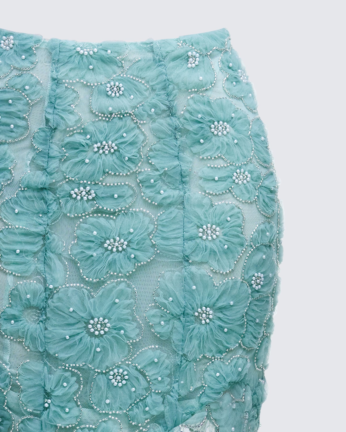 Delancy Blue Embroidered Midi Skirt