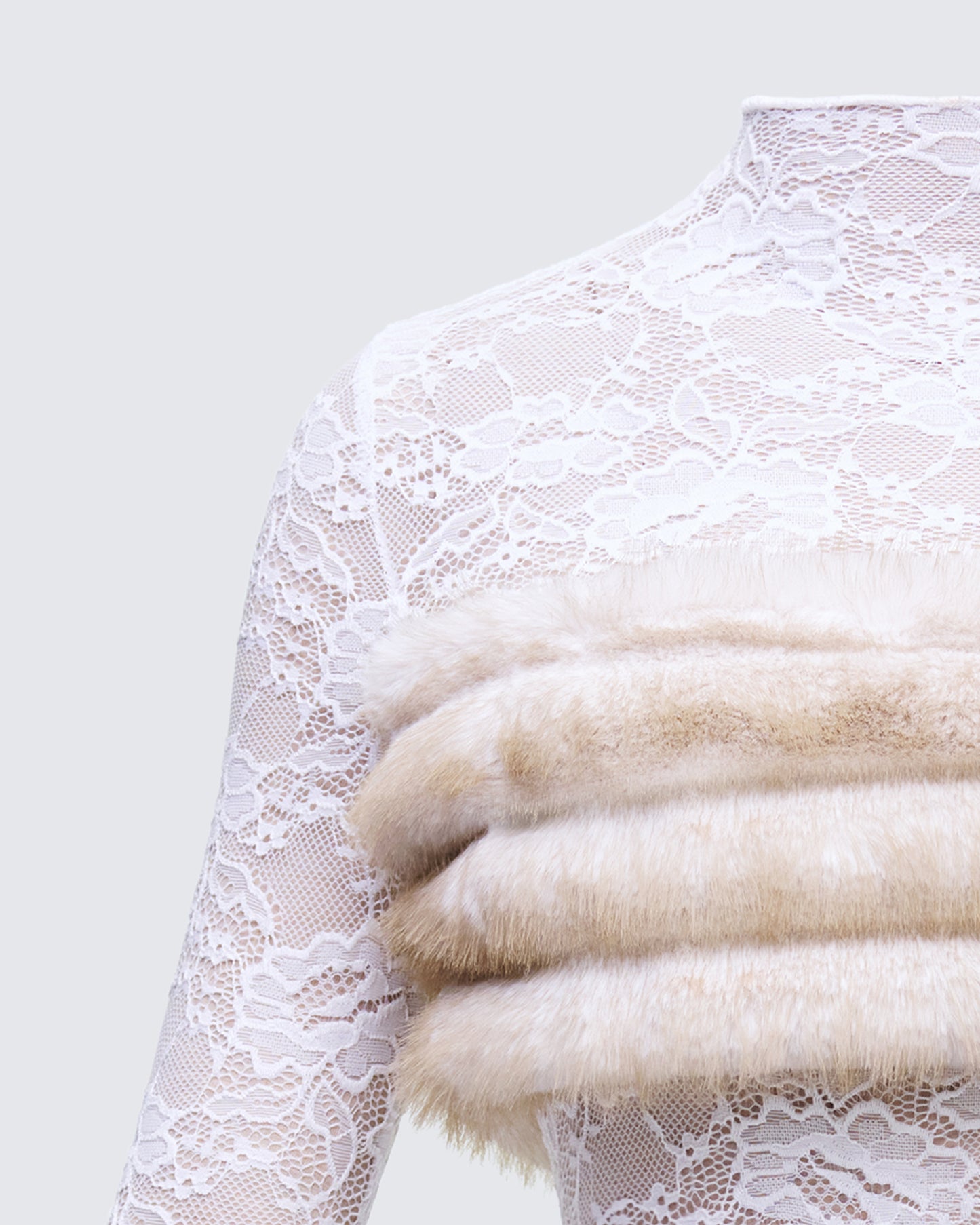 Dianne Cream Faux Fur & Lace Mini Dress