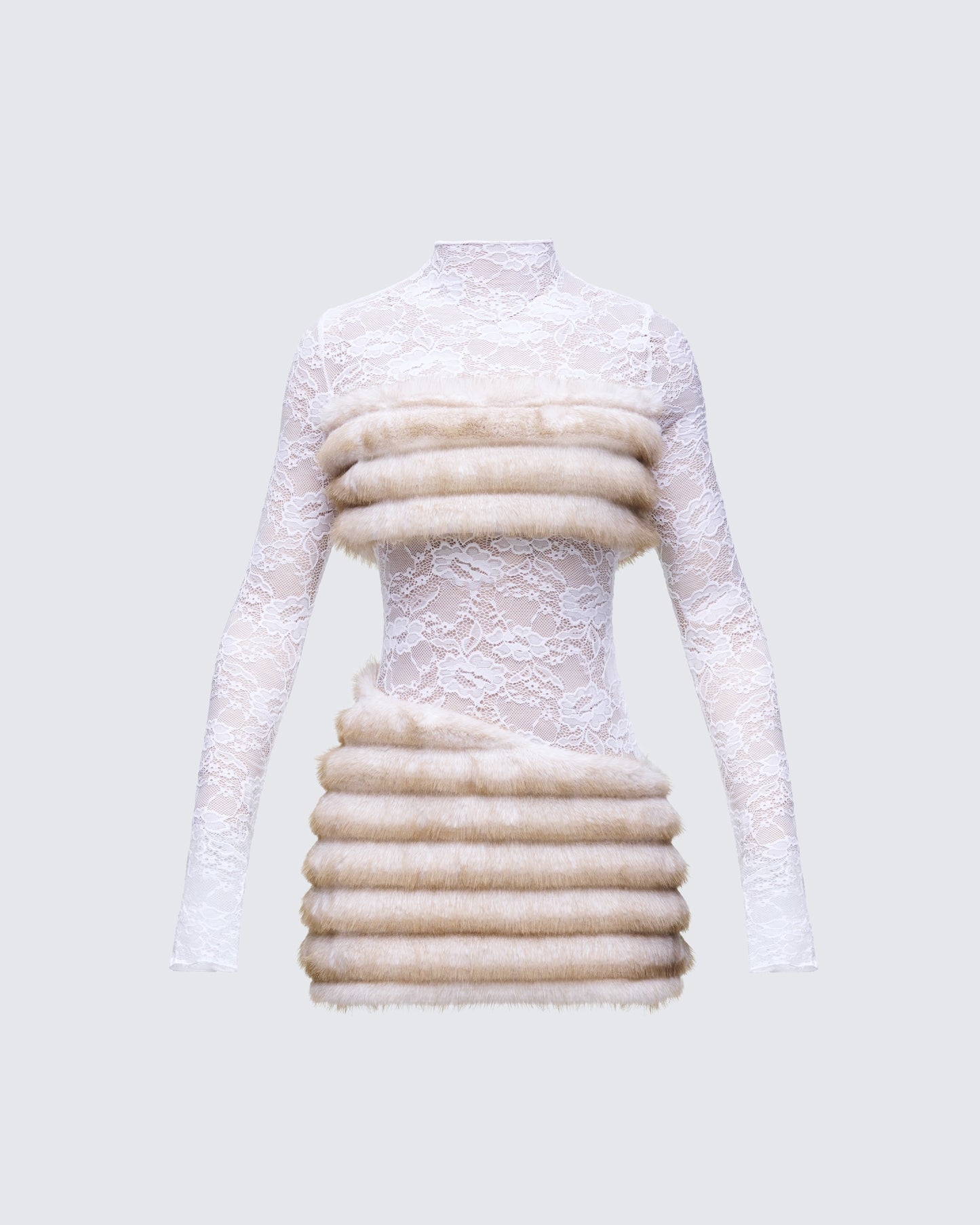 Dianne Cream Faux Fur & Lace Mini Dress product front