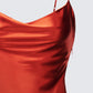 El Orange Satin Midi Dress